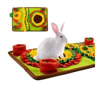 MHTTEC Sunflower Carrot Rabbit Foraging Mat, Washable Bunny Hay Feeder Treat Dispenser Foraging Toys for Rabbits Guinea Pigs Chinchillas Ferrets