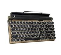 MHUITECH Retro Typewriter-Style Mechanical Keyboard, 83 Keys, 75% Compact Layout, Bluetooth 5.0 and Wired, Hot-Swappable,White Backlit for Windows/Mac/iPad/PC/Laptop (black) (wood)