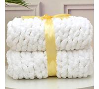 MHUQIA Chunky Knit Blanket Throw 100x100cm, Soft Chenille Yarn Giant Knitted Throw Blanket, Big Knit Blankets Chunky, Thick Cable Knit Throw, Large Rope Knot Crochet Throw Blankets