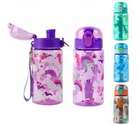 MHwan Kids Water Bottles, 550ml Sturdy and Shatterproof, Leakproof, BPA-Free, Cute Unicorn Toddler Water Bottle For Girls and Boys, Suitable For School and Travel, with Detachable Carrying Handle