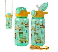 MHwan Kids Water Bottles, 600ml, Leakproof, Sturdy and Drop-Resistant, BPA-Free, One-Touch Opening, Water Bottle with Straw and Detachable Shoulder Strap, Ideal for Boys and Girls for School