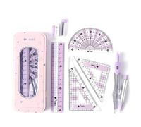 MHwan Maths Set, 7 Pcs Beautiful Purple Maths Sets for Secondary School, Metal Durable Shell, a High-Quality Geometry Sets for Secondary School Loved by Children, Suitable for Middle School Mathematic