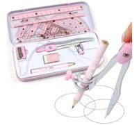 MHwan Maths Set, Beautiful Pink Maths Sets for Secondary School, Metal Durable Shell, a High-Quality Geometry Sets for Secondary School Loved by Children, Suitable for Middle School Mathematics
