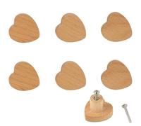 MHwan Wooden Drawer Knobs, 6 Pcs Heart-Shaped Wardrobe Door Knobs Made of Solid Wood with Natural Texture, Which Exude a Atmosphere and Come Close to a Natural Decoration