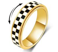 MHWTTY Fidget Ring for Anxiety Women Men, Black and White Checkered Pattern Stainless Steel Spinner Jewelry Anxiety Relief Items for Adults Gold Plated/Silver Size 5-11, 5-11, Stainless Steel, No