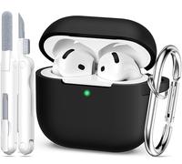 MHYALUDO Compatible with AirPods 4th Generation Case Cover 2024, Military Grade Soft Silicone, Shock Absorption, Compatible with AirPods 4 Case with Keychain and Cleaning Kit,Black