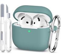 MHYALUDO Compatible with AirPods 4th Generation Case Cover 2024, Military Grade Soft Silicone, Shock Absorption, Compatible with AirPods 4 Case with Keychain and Cleaning Kit,Pine green