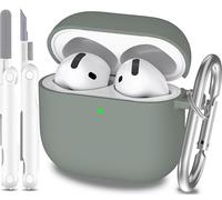 MHYALUDO Compatible with AirPods 4th Generation Case Cover 2024, Military Grade Soft Silicone, Shock Absorption, Compatible with AirPods 4 Case with Keychain and Cleaning Kit,Gray