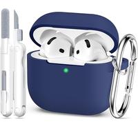 MHYALUDO Compatible with AirPods 4th Generation Case Cover 2024, Military Grade Soft Silicone, Shock Absorption, Compatible with AirPods 4 Case with Keychain and Cleaning Kit,Dark Blue