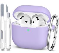 MHYALUDO Compatible with AirPods 4th Generation Case Cover 2024, Military Grade Soft Silicone, Shock Absorption, Compatible with AirPods 4 Case with Keychain and Cleaning Kit,Grape purple