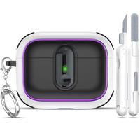 MHYALUDO Compatible with AirPods Pro 2 Case with Plating Ring, Military-Grade Anti-Drop Lock Design, Full Body Protection with Cleaning Kit & Keychain for AirPods Pro 2nd Generation,White/Black