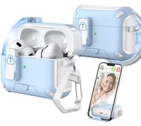 MHYALUDO Compatible with AirPods Pro 2nd/1 Generation Case Cover, Compatible with Magsafe, Magnetic Automatic Lock, Charging Port Dust-Proof & Stand Design with Cleaning Kit, Snow White/Sky Blue