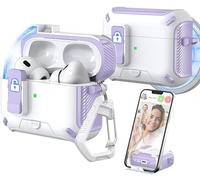 MHYALUDO Compatible with AirPods Pro 2nd/1 Generation Case Cover, Compatible with Magsafe, Magnetic Automatic Lock, Charging Port Dust-Proof & Stand Design with Cleaning Kit, Grape Purple/Snow White