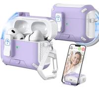 MHYALUDO Compatible with AirPods Pro 2nd/1 Generation Case Cover, Compatible with Magsafe, Magnetic Automatic Lock, Charging Port Dust-Proof & Stand Design with Cleaning Kit, Snow White/Grape Purple