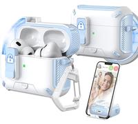 MHYALUDO Compatible with AirPods Pro 2nd/1 Generation Case Cover, Compatible with Magsafe, Magnetic Automatic Lock, Charging Port Dust-Proof & Stand Design with Cleaning Kit, Sky Blue/Snow White
