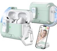 MHYALUDO Compatible with AirPods Pro 2nd/1 Generation Case Cover, Compatible with Magsafe, Magnetic Automatic Lock, Charging Port Dust-Proof & Stand Design with Cleaning Kit, Snow White/Mint Green