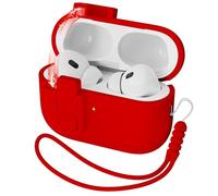 MHYALUDO Compatible with AirPods Pro 2nd Generation Case Cover, Liquid Silicone Rubber Auto Pop-Up Military Grade Anti-Fall Soft Silicone Compatible with AirPods Pro, Front LED Visible, Red
