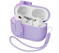 MHYALUDO Compatible with AirPods Pro 2nd Generation Case Cover, Liquid Silicone Rubber Auto Pop-Up Military Grade Anti-Fall Soft Silicone Compatible with AirPods Pro with Lanyard, Grape Purple