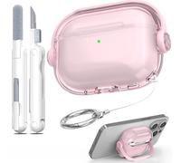 MHYALUDO Compatible with AirPods Pro 3 Generation Case, Overy-ear Stand Design with Lock, Clear Anti-yellowing & Soft Shockproof Cover with Cleaning Kit Compatible with AirPods Pro 3 Case, Pink