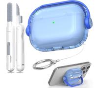 MHYALUDO Compatible with AirPods Pro 3rd Generation Case, Overy-ear Stand Design with Lock, Clear Anti-yellowing & Soft Shockproof Cover with Cleaning Kit Compatible with AirPods Pro 3 Case, Blue