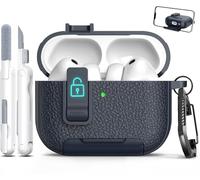 MHYALUDO Compatible with AirPods Pro 3rd Generation Case with Locking Mechanism, Leather-Texture TPU Material, Dustproof Charging Port & Stand Function for Airpods Pro 3 Case, Midnight