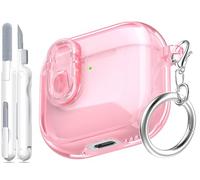 MHYALUDO for AirPods 4th Generation Case 2024, Military Grade Shockproof Soft TPU High Transparent Anti-yellowing for AirPods 4 Case with Cleaning Kit & Pretty Round Buckle, Pink