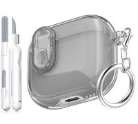 MHYALUDO for AirPods 4th Generation Case 2024, Military Grade Shockproof Soft TPU High Transparent Anti-yellowing for AirPods 4 Case with Cleaning Kit & Pretty Round Buckle, Black