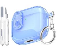 MHYALUDO for AirPods 4th Generation Case 2024, Military Grade Shockproof Soft TPU High Transparent Anti-yellowing for AirPods 4 Case with Cleaning Kit & Pretty Round Buckle, Blue