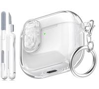 MHYALUDO for AirPods 4th Generation Case 2024, Military Grade Shockproof Soft TPU High Transparent Anti-yellowing for AirPods 4 Case with Cleaning Kit & Pretty Round Buckle, White