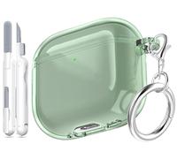 MHYALUDO for AirPods 4th Generation Case Cover 2024, Military-Grade Shockproof, Soft TPU Highly Transparent Anti-Yellowing for AirPods 4 Case with Cleaning Kit & Cute Round Buckle, Clear Green