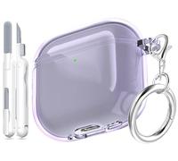 MHYALUDO for AirPods 4th Generation Case Cover 2024, Military-Grade Shockproof, Soft TPU Highly Transparent Anti-Yellowing for AirPods 4 Case with Cleaning Kit & Cute Round Buckle, Clear Purple