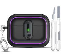 MHYALUDO for AirPods Pro 2 Case with Plating Ring, Military-Grade Anti-Drop Lock Design, Full Body Protection with Cleaning Kit & Keychain for AirPods Pro 2nd Generation 2023/2022/2019, Black