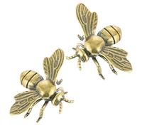 MHYGKTXRA 2 PCS Gold Bee Figurines: Vintage Brass Bee Statues Decorative, Brass Animal Ornament DIY Craft, Small Brass Metal Bee Desktop Ornament for Rustic Office Home Decor Wall Art Gift