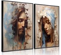 MHYIDUT 2 Pcs Jesus and Virgin Mary Wall Art Christ Catholic Canvas Paintings Pictures Religious Wall Decor Posters Of Living Room Bedroom Church Decor Unframed