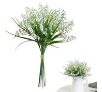 MHYMX Artificial Flowers for Decoration, 12 Pcs Plastic Flowers White Artificial Lily of The Valley Fake Flowers Bouquet Indoor Outdoor Realistic Flower Arrangements for Home Garden