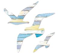 MHYMX Wall Art for Bathroom, 3PCS Bathroom Wall Decor Wood Seagull Ornaments Coastal Room Decor Self Adhesive Beach Wall Art Decoration for Bedroom Living Room Indoor Outdoor