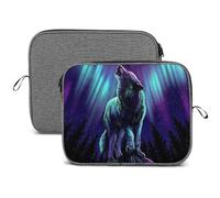 MHYRAC 13inch Laptop Case, Wolves Howl in The Northern Lights Snowflake Laptop Sleeve