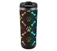 MHYRAC 13oz/380ml Stainless Steel Insulated Travel Coffee Cup, Colorful Bones and Paw Travel Mug with Leakproof Lid, Non-Slip Bottom