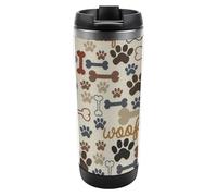 MHYRAC 13oz/380ml Stainless Steel Insulated Travel Coffee Cup, Dog Bones Paw Prints Travel Mug with Leakproof Lid, Non-Slip Bottom