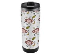 MHYRAC 13oz/380ml Stainless Steel Insulated Travel Coffee Cup, Monkey Pattern Banana Travel Mug with Leakproof Lid, Non-Slip Bottom