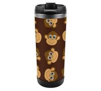MHYRAC 13oz/380ml Stainless Steel Insulated Travel Coffee Cup, Monkey Pattern Travel Mug with Leakproof Lid, Non-Slip Bottom