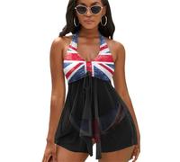 MHYRAC Bathing Suit, Vintage Union Jack British Flag Swimsuit, Tankini Set Halter Swimwear 2 Pieces