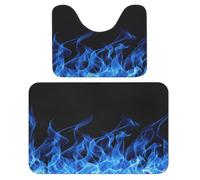 MHYRAC Bathroom Mat, Blue Burning Flame Bath Mats Set of 2, Absorbent Soft 1 Bathtub Rug And 1 U Shape Toilet Mat