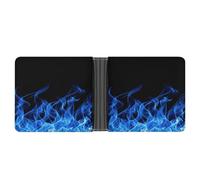 MHYRAC Coin Pocket, Blue Burning Flame Leather Wallet, Bifold Credit Card Leather Slim Purse