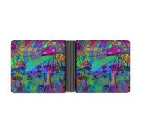 MHYRAC Coin Pocket, Psychedelic Trippy Mushroom Leather Wallet, Bifold Credit Card Leather Slim Purse