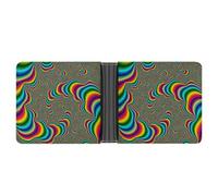 MHYRAC Coin Pocket, Psychedelic Trippy Rainbow Leather Wallet, Bifold Credit Card Leather Slim Purse