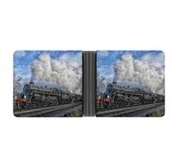 MHYRAC Coin Pocket, Railway Steam Train Leather Wallet, Bifold Credit Card Leather Slim Purse