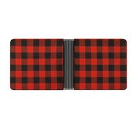 MHYRAC Coin Pocket, Red Black Buffalo Check Leather Wallet, Bifold Credit Card Leather Slim Purse