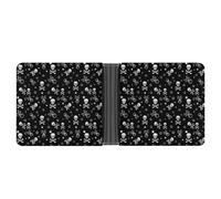 MHYRAC Coin Pocket, Skull and Crossbones Leather Wallet, Bifold Credit Card Leather Slim Purse