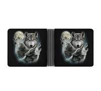 MHYRAC Coin Pocket, Three Wolf and Moon Leather Wallet, Bifold Credit Card Leather Slim Purse